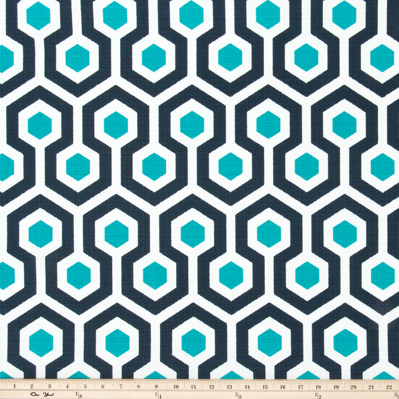 photo of blue honeycomb pattern printed on white fabric