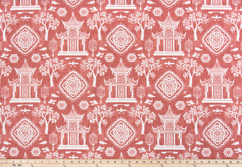 Asian Toile in Scarlet (Slub) - Fabric Sold by the Yard