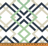 Green, Blue, and Beige Diamond on Diamond Pattern Printed Fabric